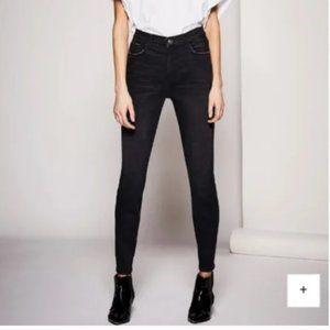 Revolve Current Elliott The High Waist Stiletto Raw Hem Jeans Jet Black Size 26